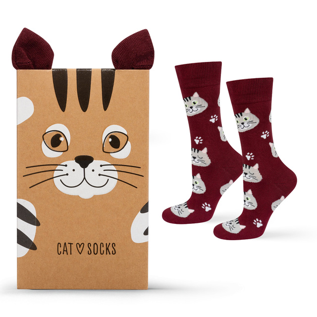 1 Paar von lustigen Socken mit Katzemotiv in einzigartiger Verpackung | Damen-/Herrensocken | SOXO
