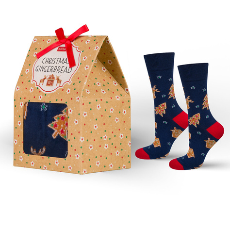 1 Paar von lustigen Socken mit Lebkuchen mit Zuckerguss motiv in einzigartiger Verpackung | Herrensocken | SOXO