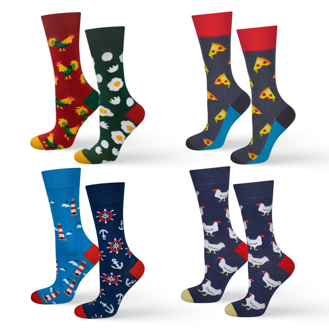Set mit 4x bunten Herrensocken Pizza + Henne + Laterne + Ei | SOXO