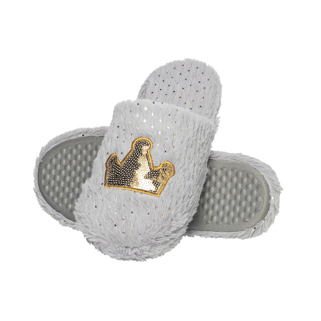 Grau Damen Hausschuhe SOXO mit einer Krone und harte Sohle TPR