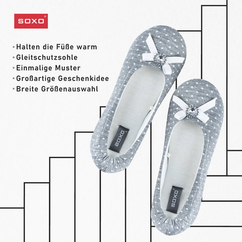 Damen Ballerina Hausschuhe Weiche Hausschlappen SOXO