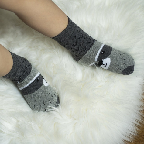 Grau Set 3x Kinder Socken SOXO mit Haustieren warm Frottee