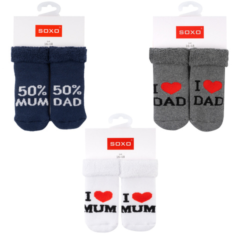 Set mit 3x Bunte Babysocken mit Aufschrift | SOXO