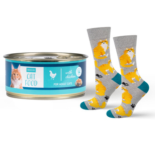 Socken mit Katzen-Motiv in Dose
