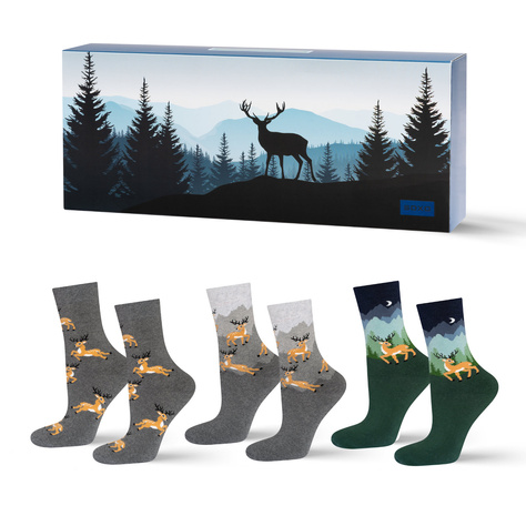 3 Paar von lustigen Socken mit HirschMotiv in einzigartiger Verpackung | Damen-/Herrensocken | SOXO