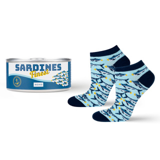 Socken mit Sardinen-Motiv in Dose