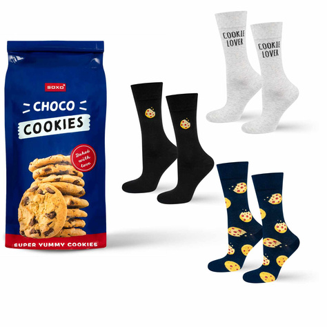 3 Paar von lustigen Socken mit Cookiesmotiv in einzigartiger Verpackung | Damen-/Herrensocken | SOXO