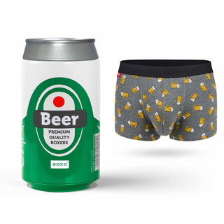 Boxershorts mit Bier-Motiv in Dose