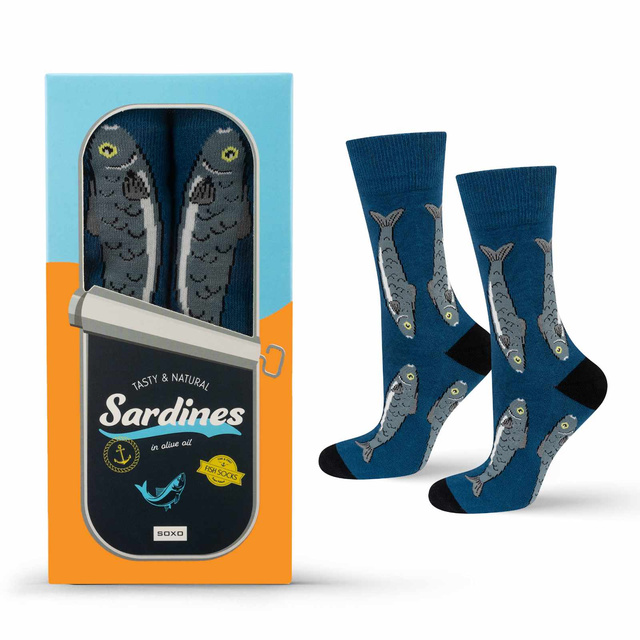 1 Paar von lustigen Socken mit Sardinenmotiv in einzigartiger Verpackung | Herrensocken | SOXO