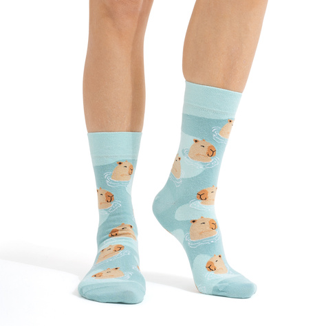 2 Paar von lustigen Socken mit Capybara im Wasser-Motiv | Damen-/Herrensocken | SOXO