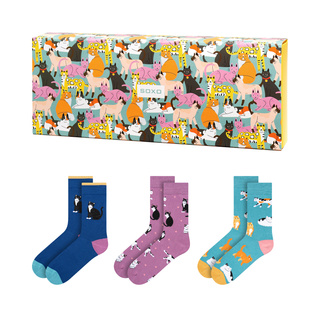 3 Paare von lustigen Socken mit Katzenmotiv in einzigartiger Verpackung | Damensocken | SOXO