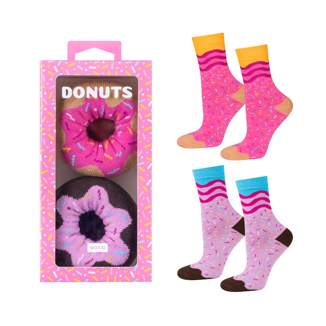 2 Paar von lustigen Socken mit Donutmotiv in einzigartiger Verpackung | Damensocken | SOXO