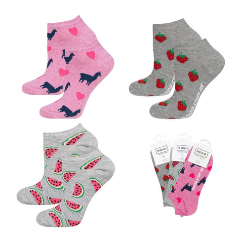 SOXO Set 3 Damen kurze Socken | Wassermelone und Erdbeere Muster