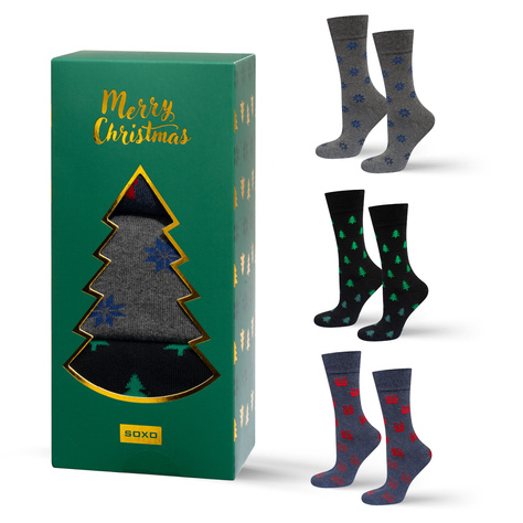 3 Paar von lustigen Socken mit Weihnachtenmotiv in einzigartiger Verpackung | Herrensocken | SOXO