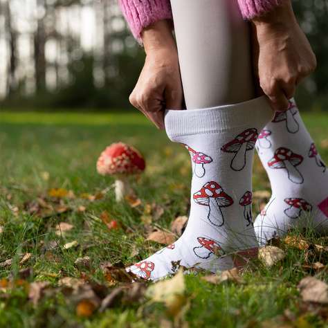 2 Paar von lustigen Socken mit Pilzmotiv in einzigartiger Verpackung | Damensocken | SOXO