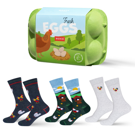 3 Paar von lustigen Socken mit Eggsmotiv in einzigartiger Verpackung | Herrensocken | SOXO