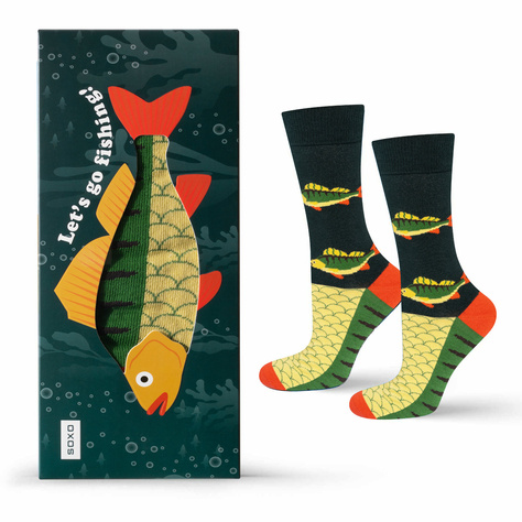 1 Paar von lustigen Socken mit Barschmotiv in einzigartiger Verpackung | Herrensocken | SOXO