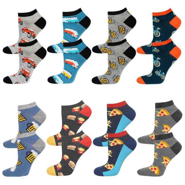 SOXO Set 8 Herren kurze Socken | Auto und fastfood Muster