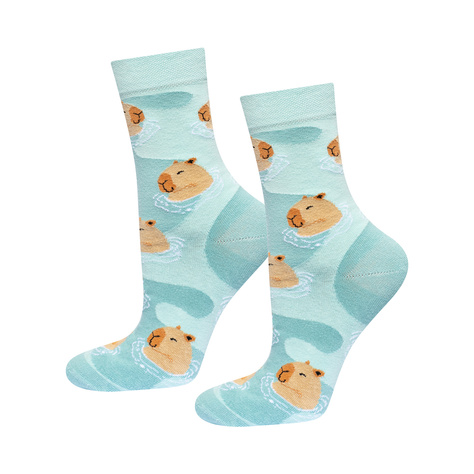 2 Paar von lustigen Socken mit Capybara im Wasser-Motiv | Damen-/Herrensocken | SOXO