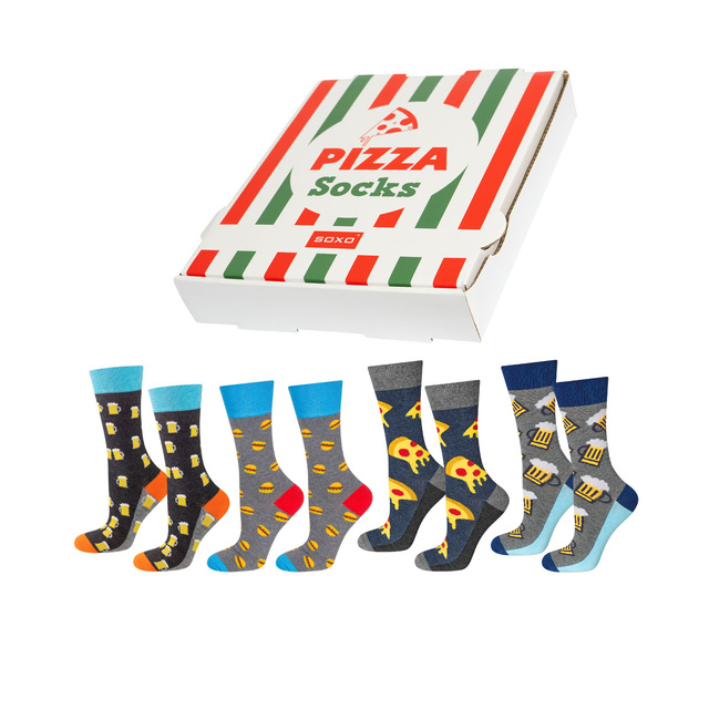 4 Paar von lustigen Socken mit Pizzamotiv einzigartiger Verpackung| Herrensocken | SOXO