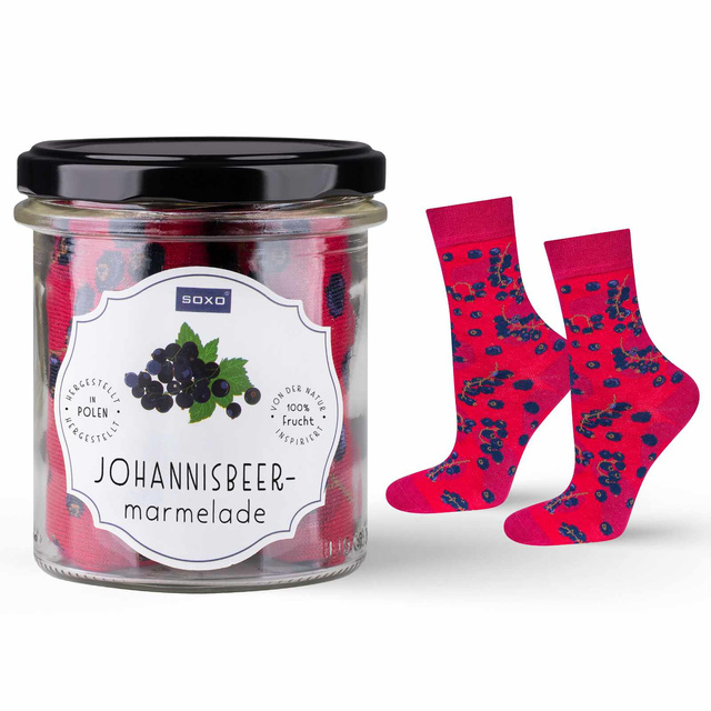 1 Paar von lustigen Socken mit Johannisbeer marmelademotiv im eine Glas | Damensocken | SOXO