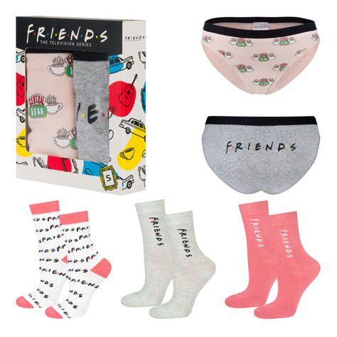 Set 2x SOXO Friends Damen-Slips und 3x Friends Damen-Socken | Geschenk für sie | rosa