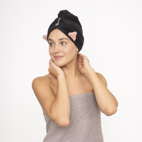 Badeturban Schwarze Katze | Handtuch | 60x25 cm | MOMO WAY 