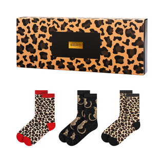 3 Paar von lustige Socken mit Leopard Motiv in einzigartiger Verpackung | Damensocken | SOXO