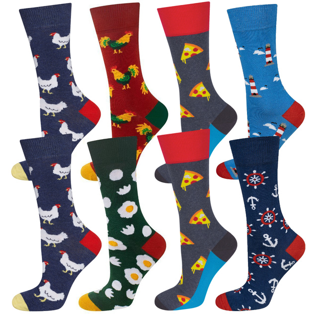 Set mit 4x bunten Herrensocken Pizza + Henne + Laterne + Ei | SOXO