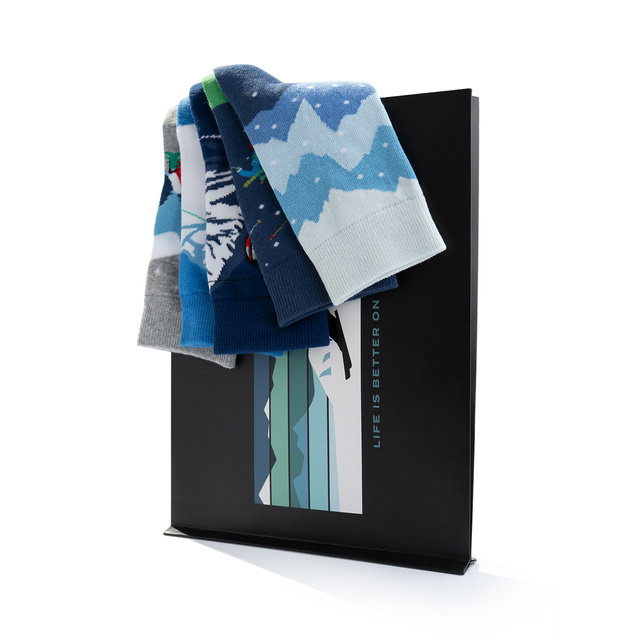 5 Paare von lustige Socken mit Skifahren-Motiv in einzigartiger Verpackung | Damen-/Herrensocken | SOXO