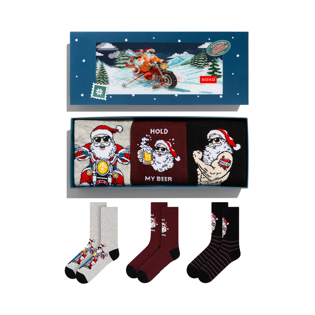 Socken mit Frecher Weihnachtsmann Motorradfahrer 3er-Pack
