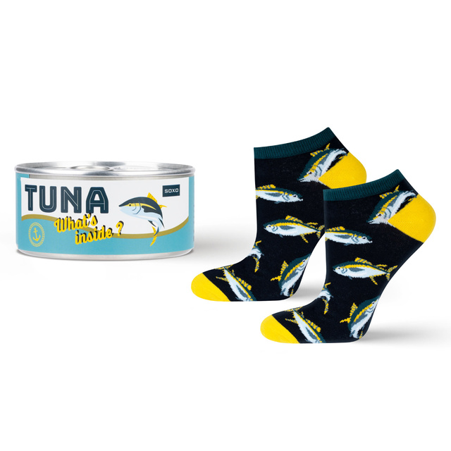 Socken mit Thunfisch-Motiv in Dose