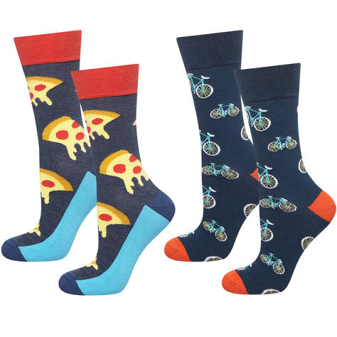 Set mit 2x bunten Herrensocken Pizzamotiv + Fahrradmotiv | SOXO