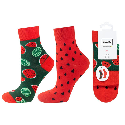 Bunte Set 2x Damen socken SOXO GOOD STUFF Lustige mit Wassermelone und Henne