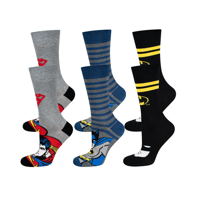 Set mit 3x lustigen Herrensocken Batman + Superman DC COMICS  | SOXO 