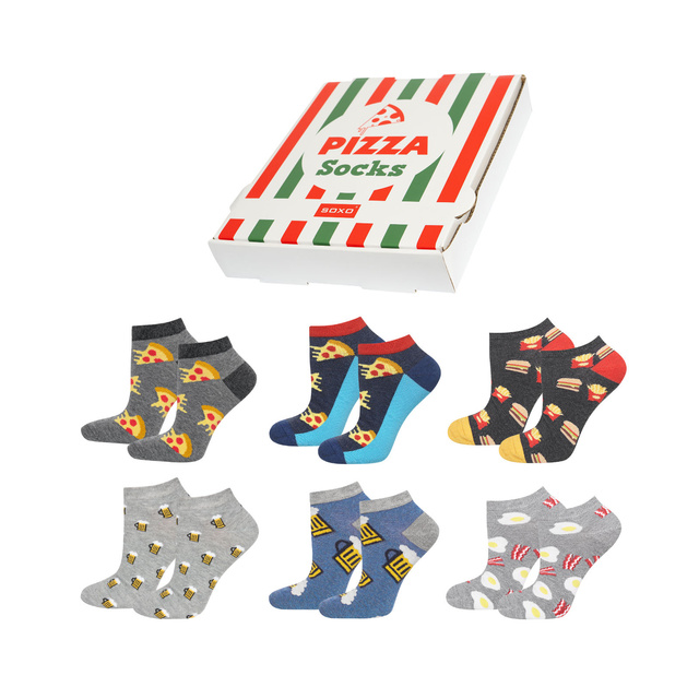 6 Paar von lustigen Socken mit Pizzamotiv einzigartiger Verpackung | Herrensocken | SOXO