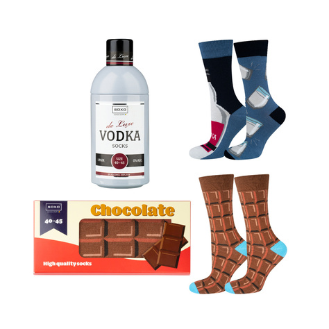 Set mit 2x bunten Herrensocken Schokolade + Vodka | SOXO