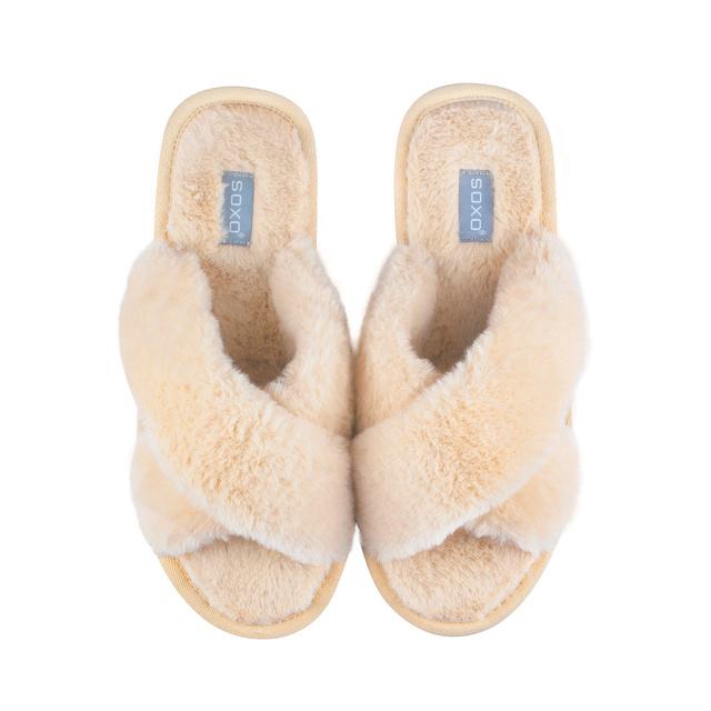 SOXO weiche beige Damenpantoffeln in Geschenkbox mit Aufklebern