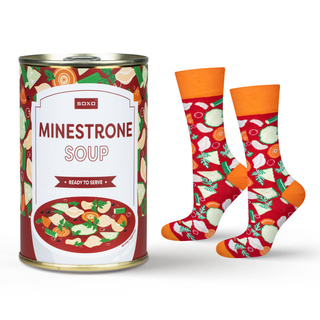 Socken mit Minestrone Suppen-Motiv in Dose