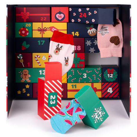 Adventskalender mit bunten Socken Set 12x SOXO Damen und Herrensocken