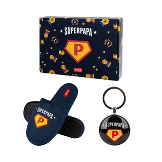 Set Herren-Hausschuhe SuperPapa-Motiv + Schlüsselanhänger