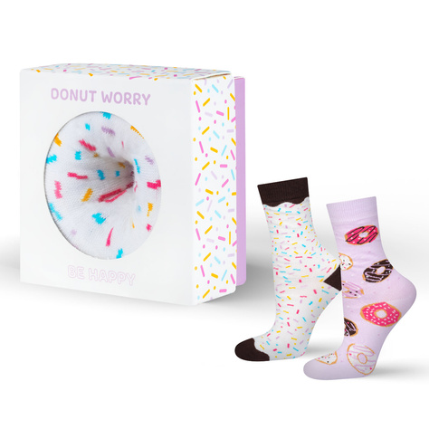 1 Paar von lustigen Socken mit Donutmotiv in einzigartiger Verpackung | Damensocken | SOXO