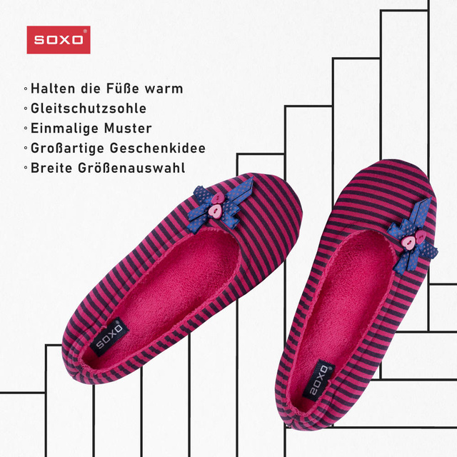 OUTLET Damen Ballerina Hausschuhe Weiche Hausschlappen SOXO