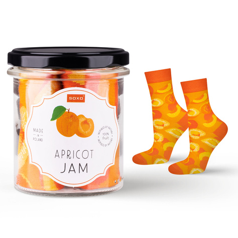 1 Paar von lustigen Socken mit Apricot jammotiv im einem Glas | Damensocken | SOXO