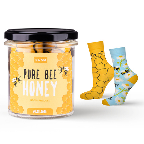 1 Paar von lustigen Socken mit Bienenhonigmotiv im einem Glas | Damen-/Herrensocken | SOXO