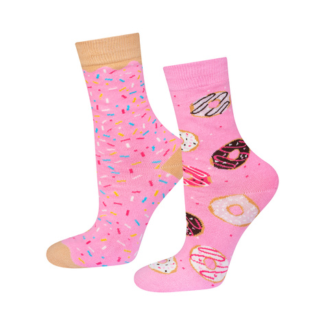 1 Paar von lustigen Socken mit Donutmotiv in einzigartiger Verpackung | Damensocken | SOXO