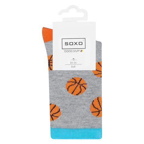 Grau Kinder Socken SOXO GOOD STUFF mit Basketball Ball