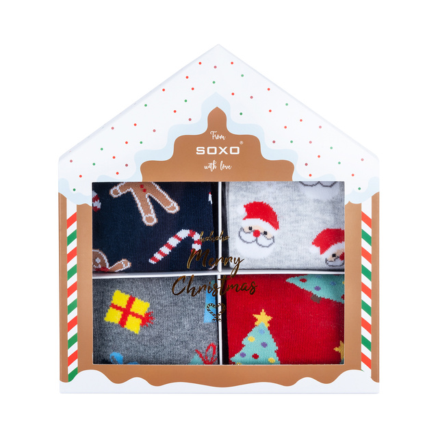 4 Paar von lustigen Socken mit Weihnachtsmotiv in einzigartiger Verpackung | Damensocken | SOXO