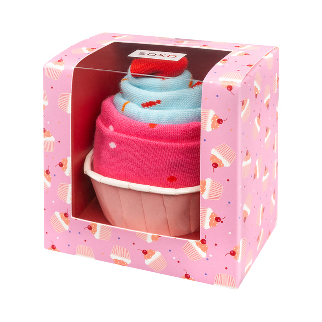  1 Paar von lustigen Socken mit Cupcakemotiv in einzigartiger Verpackung | Damensocken | SOXO