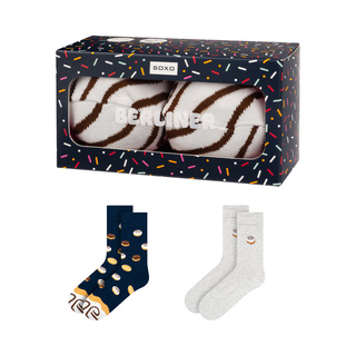 2 Paar von lustigen Socken mit Berlinermotiv in einzigartiger Verpackung | Damensocken | SOXO
